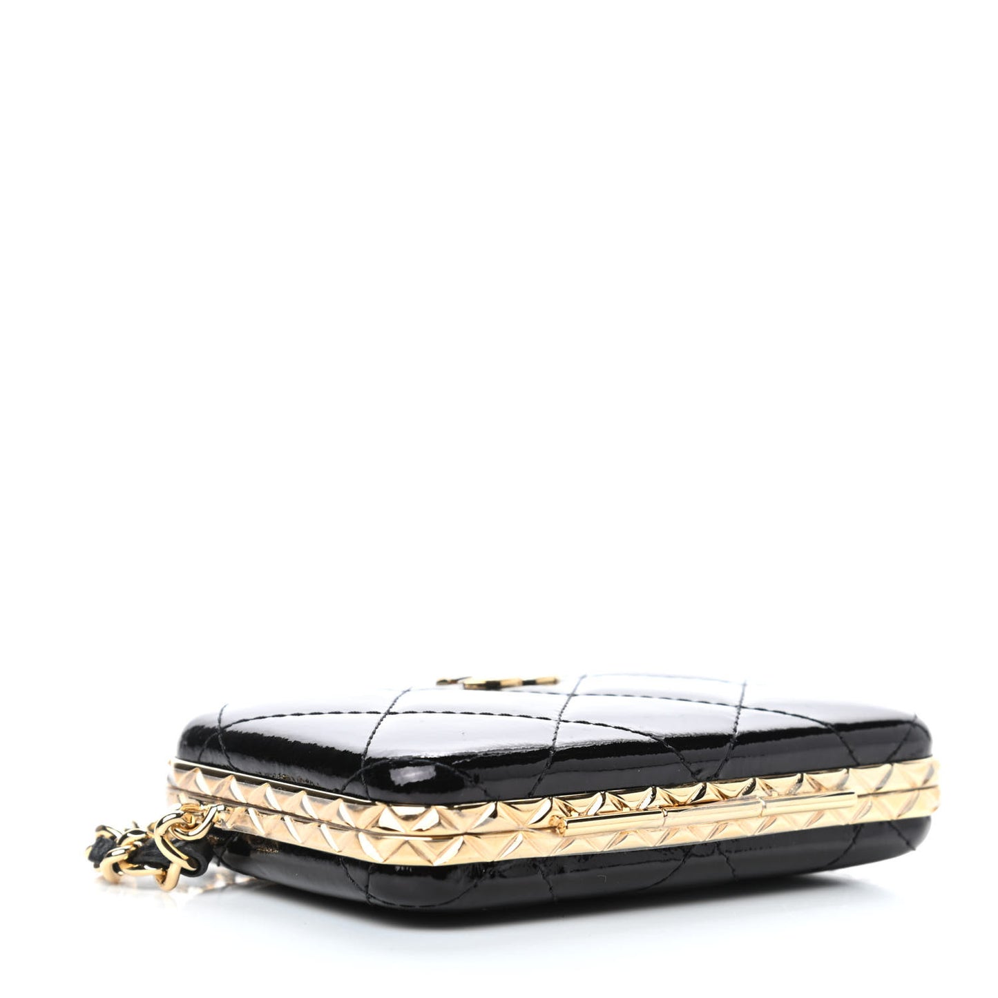 Glazed Goatskin Quilted Small Box With Chain Black