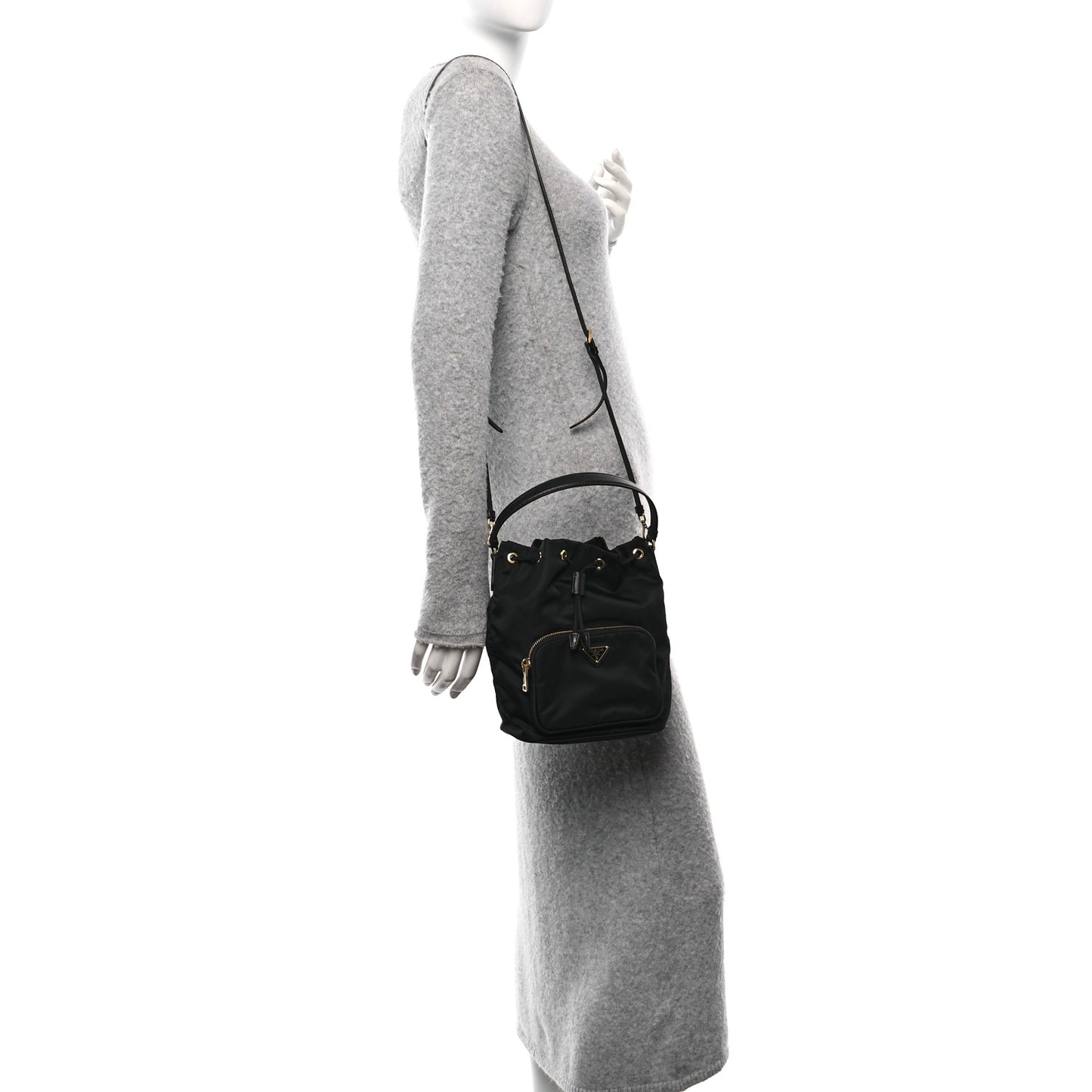 Saffiano Tessuto Nylon Mini Bucket Crossbody Bag Black