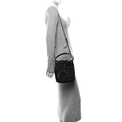 Prada Saffiano Tessuto Nylon Mini Bucket Crossbody Bag Black 2 of 9