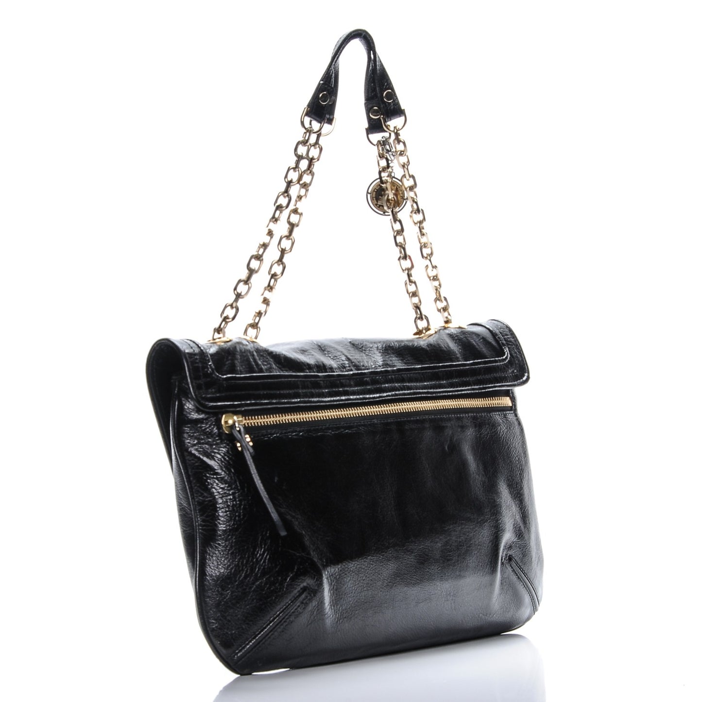 Patent Chain Shoulder Bag Black