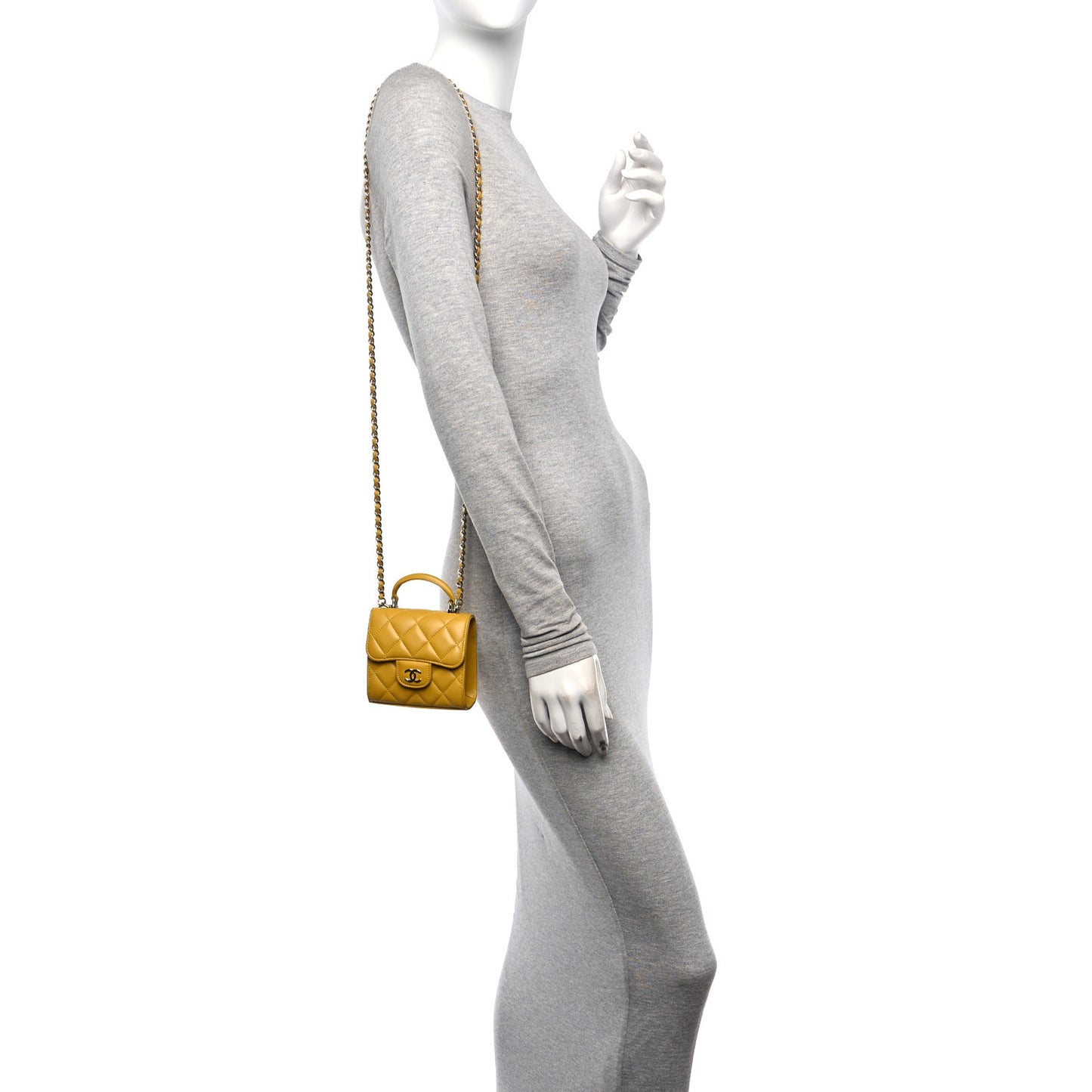 Lambskin Quilted Top Handle Flap Clutch With Chain Yellow