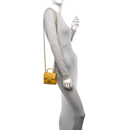 Chanel Lambskin Quilted Top Handle Flap Clutch With Chain Yellow 2 of 17