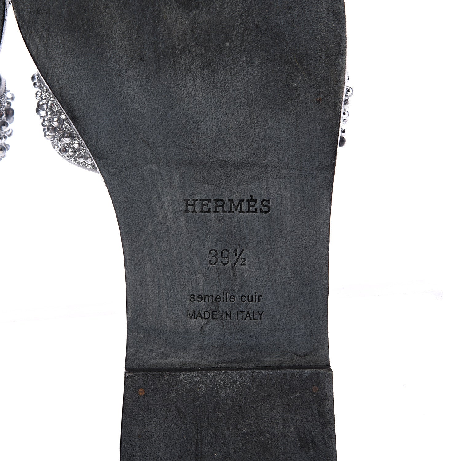 Hermes Suede Goatskin Crystal Oran Sandals 39.5 Gris Argente 6 of 10