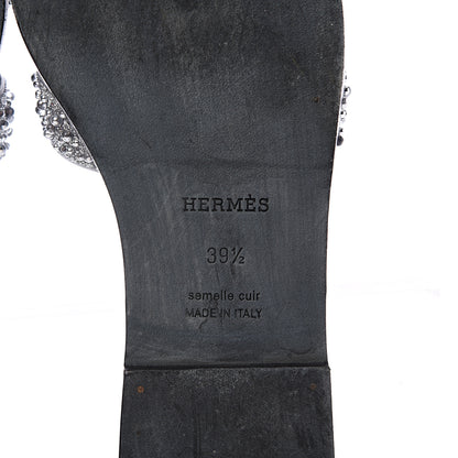 Hermes Suede Goatskin Crystal Oran Sandals 39.5 Gris Argente 6 of 10