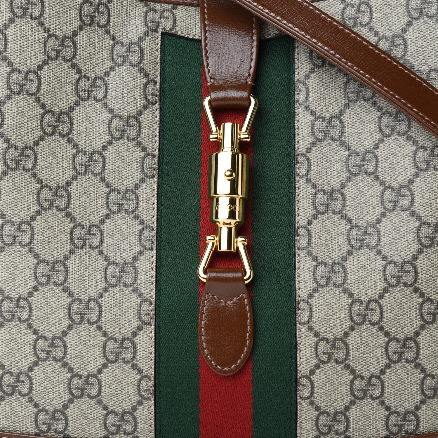 Gucci GG Supreme Monogram Azalea Calfskin Web Medium Jackie 1961 Hobo Beige Ebony Brown Sugar 10 of 10