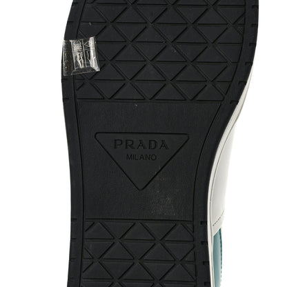 Prada Vitello Sport Spazzolato Rois Metal Triangle Logo Mens Downtown Low Top Sneakers 10 White Green 7 of 10