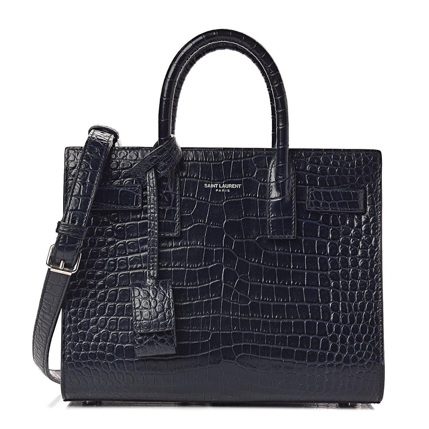 Calfskin Crocodile Embossed Nano Sac De Jour Navy