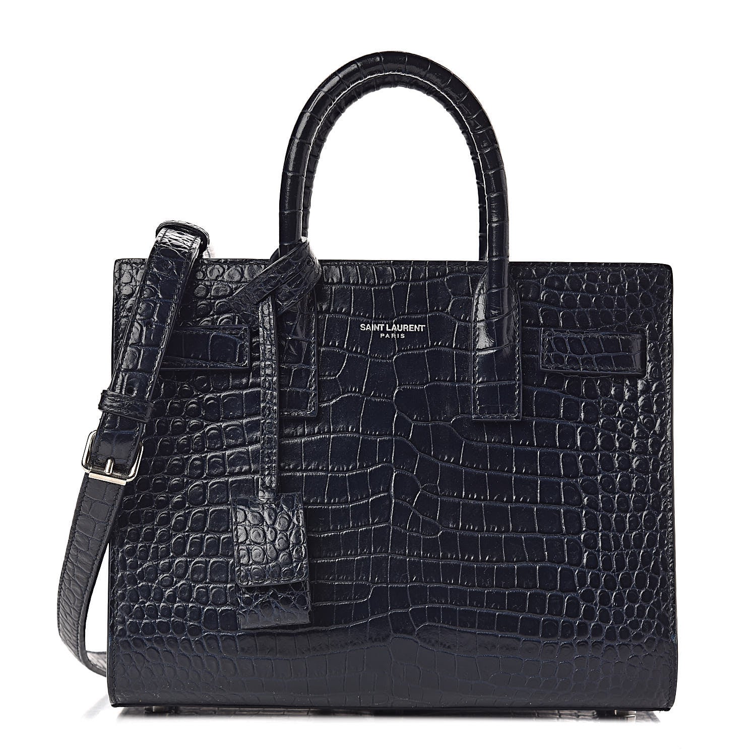 Saint Laurent Calfskin Crocodile Embossed Nano Sac De Jour Navy 1 of 13