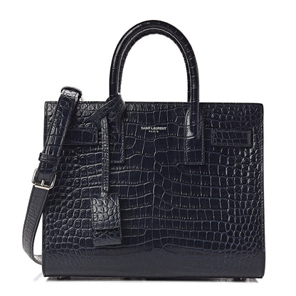Saint Laurent Calfskin Crocodile Embossed Nano Sac De Jour Navy 1 of 13