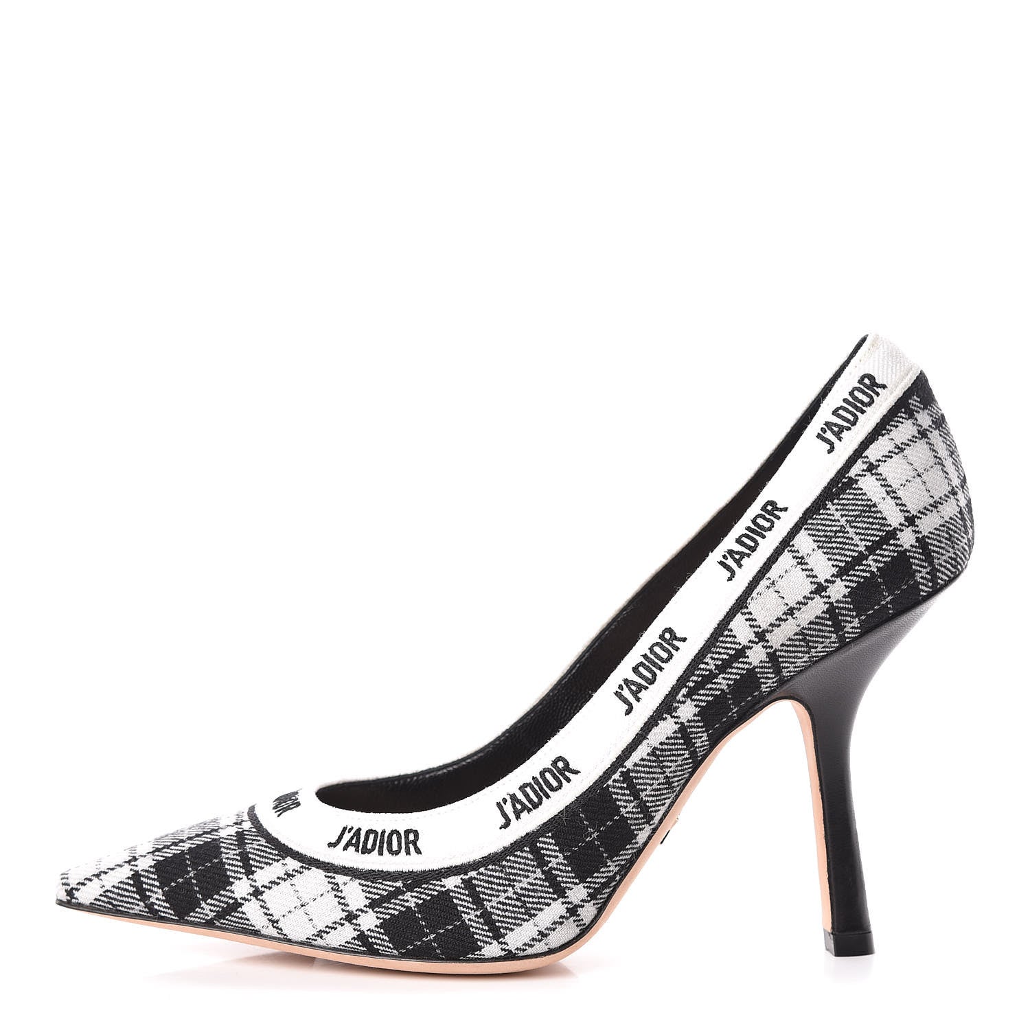 Christian Dior Canvas Ribbon Tartan Print Embroidered J'Adior 100mm Pumps 38 Black Off White 1 of 9