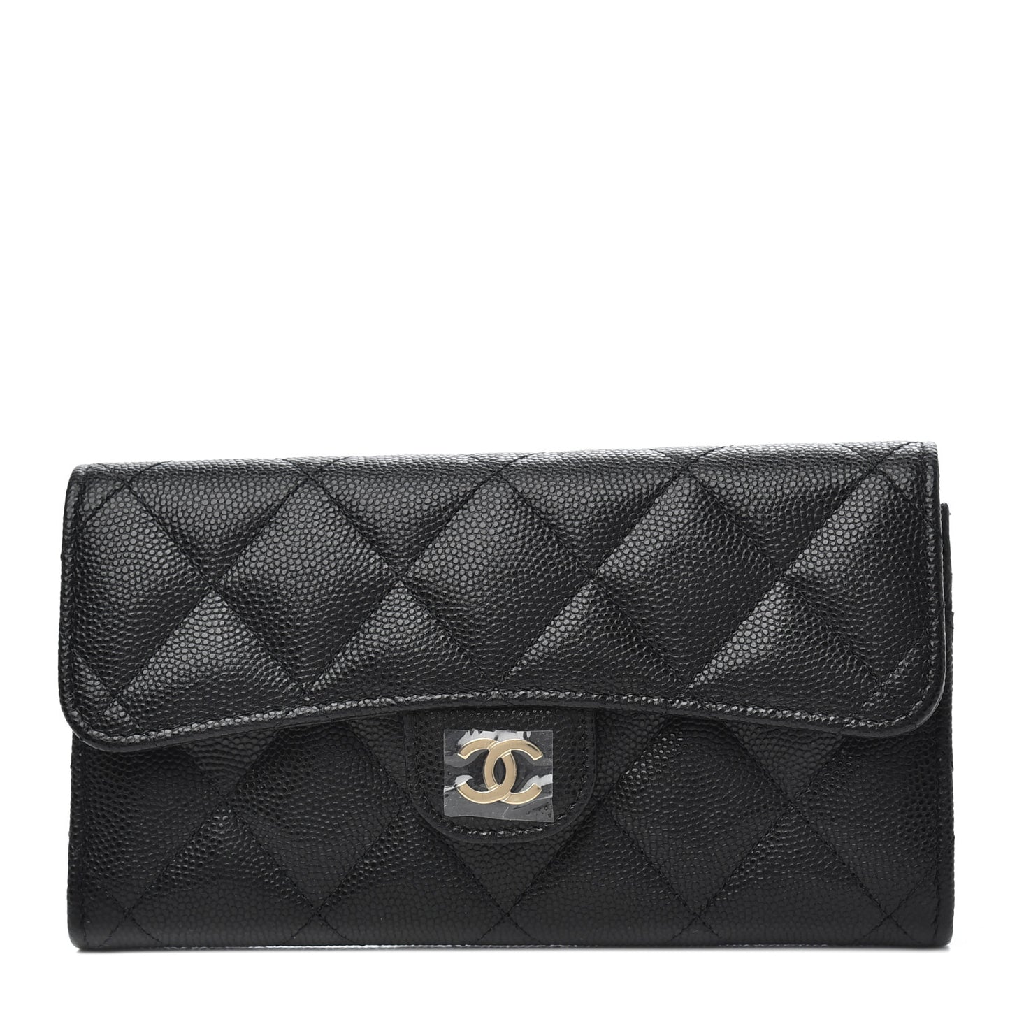 Caviar Quilted Medium Gusset Flap Wallet Black