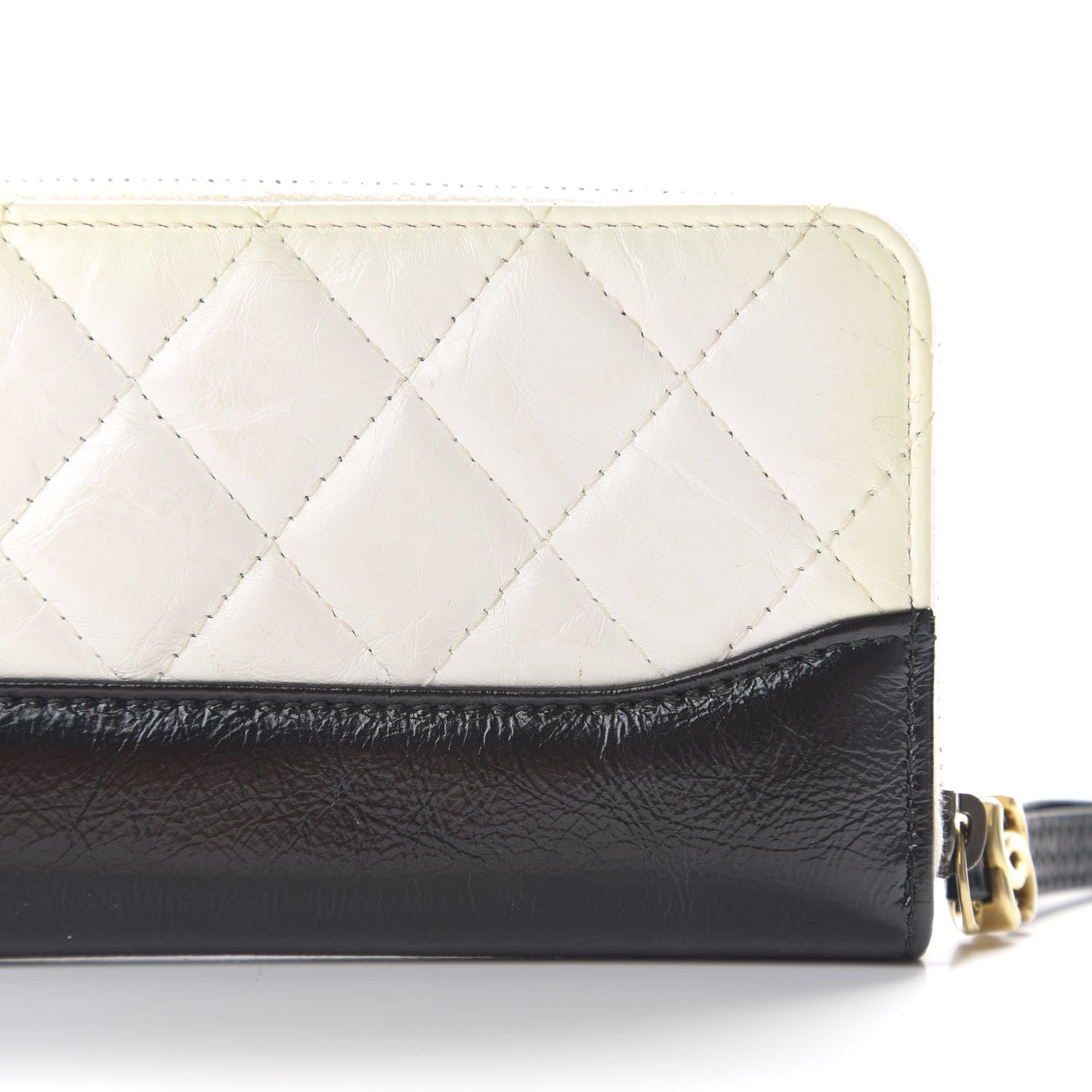 Chanel Aged Calfskin Quilted Small Gabrielle Zip Around Wallet White Black 8 of 12