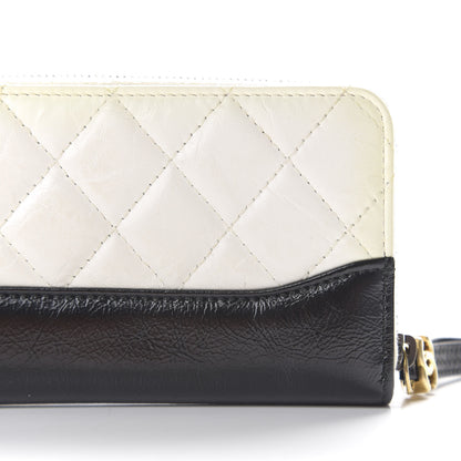 Chanel Aged Calfskin Quilted Small Gabrielle Zip Around Wallet White Black 8 of 12