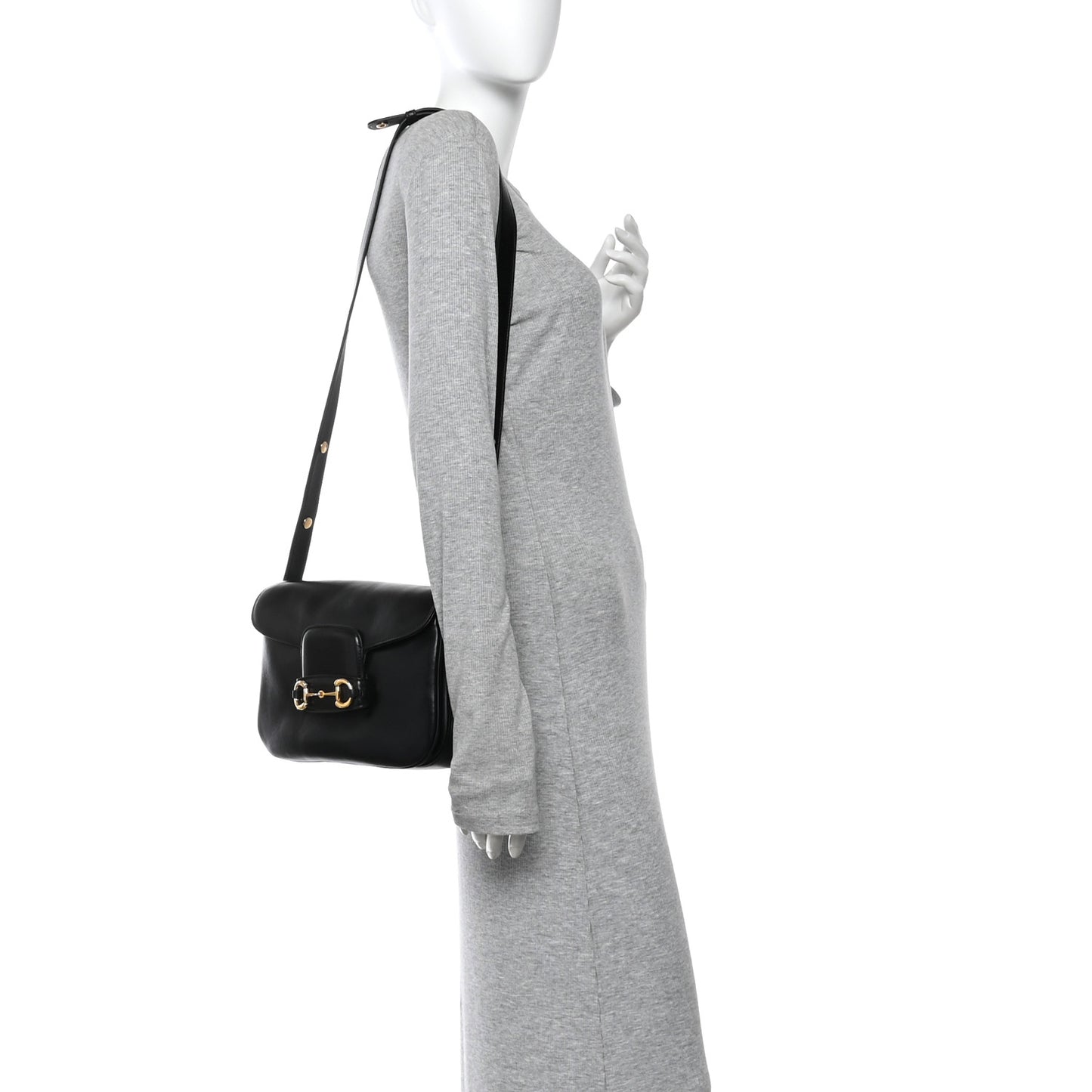 Calfskin Horsebit 1955 Aura Small Shoulder Bag Black