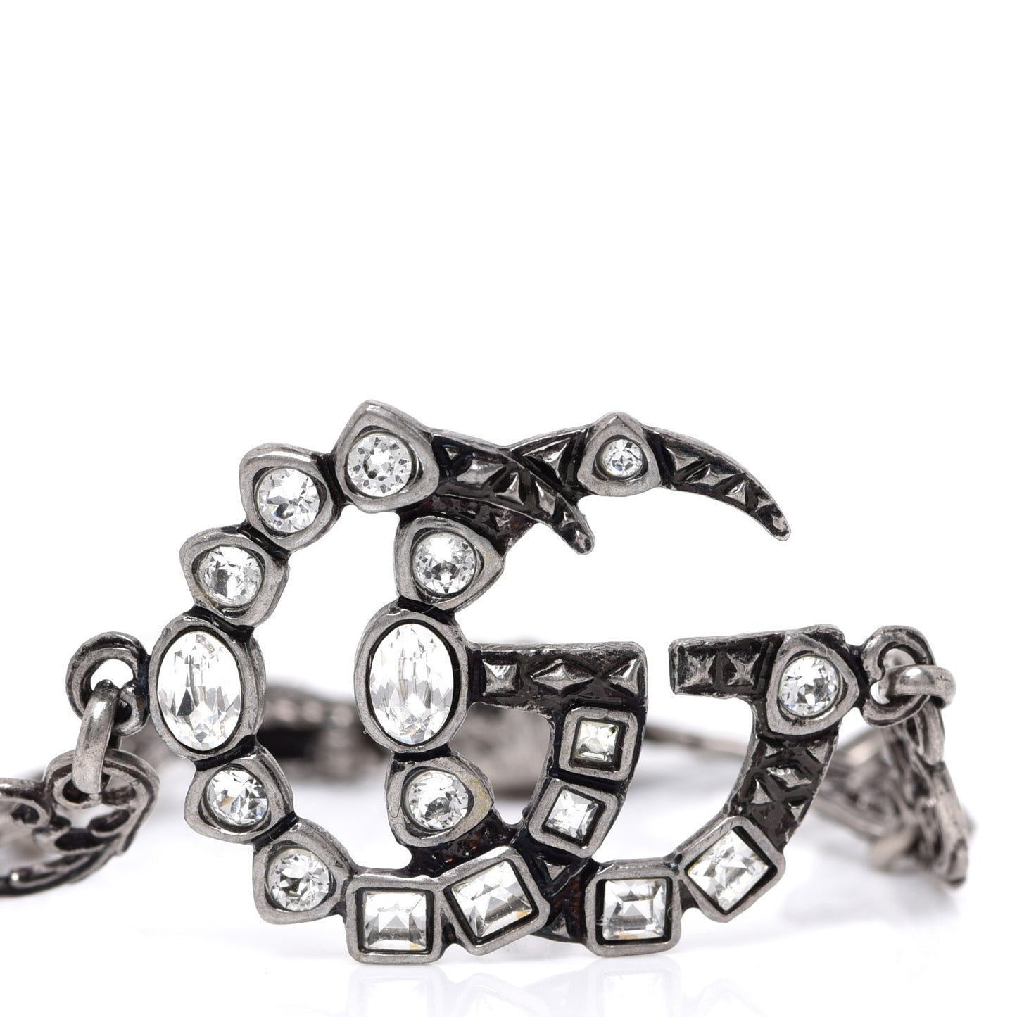 Oxidized Palladium Crystal Double G Bracelet Silver