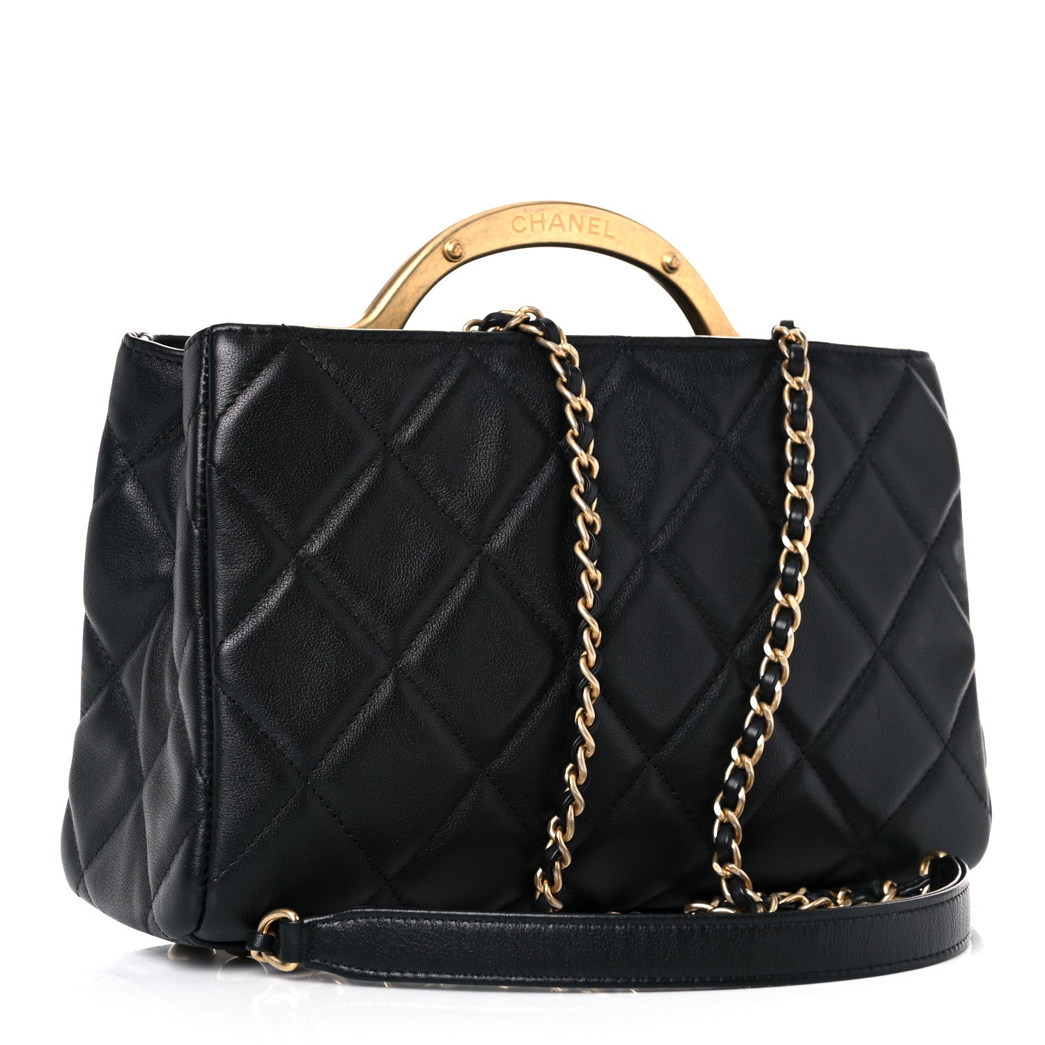 Chanel Calfskin Quilted Lady Handle Clutch Tote Black 2 of 11
