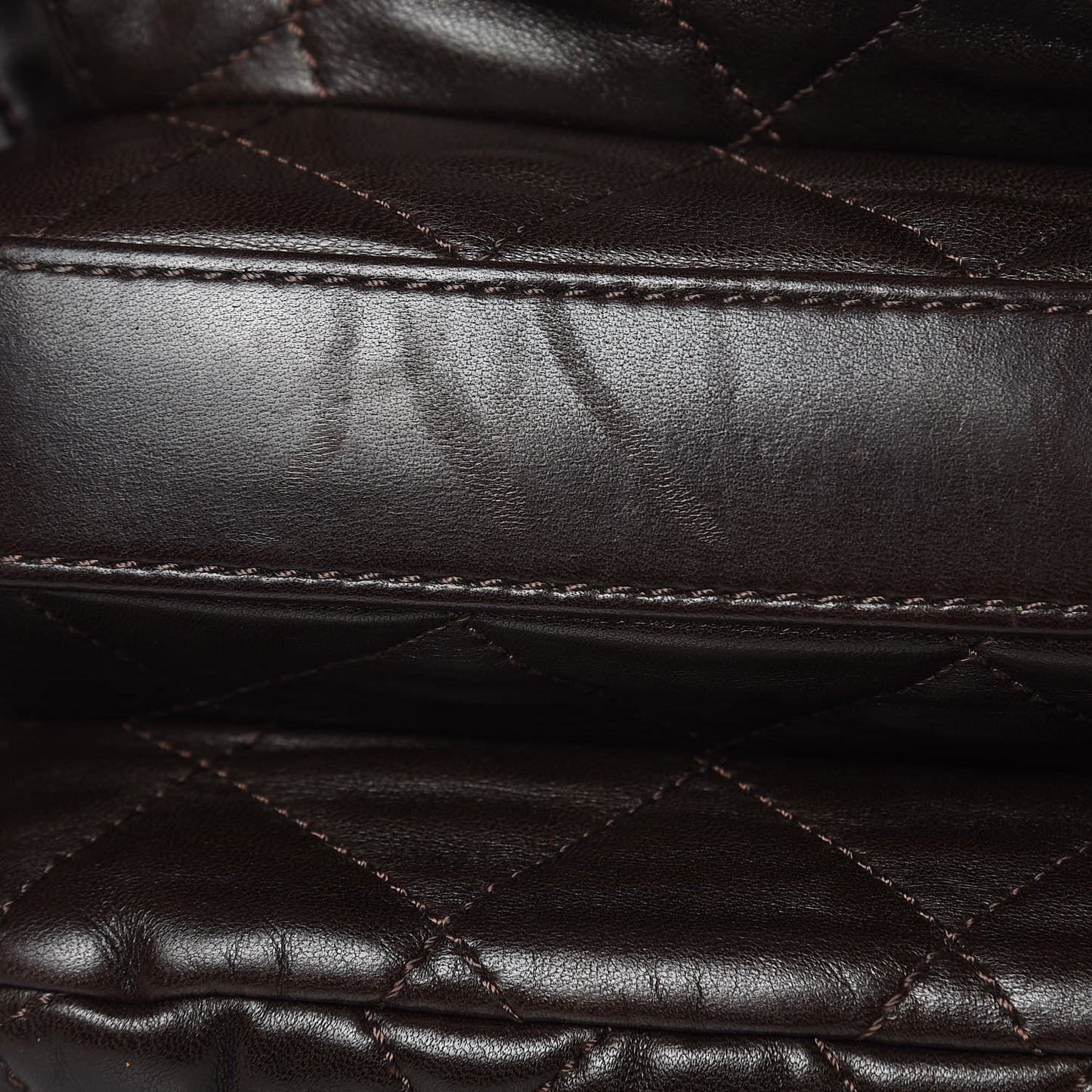 Lambskin Quilted Large 3 Flap Dark Brown
