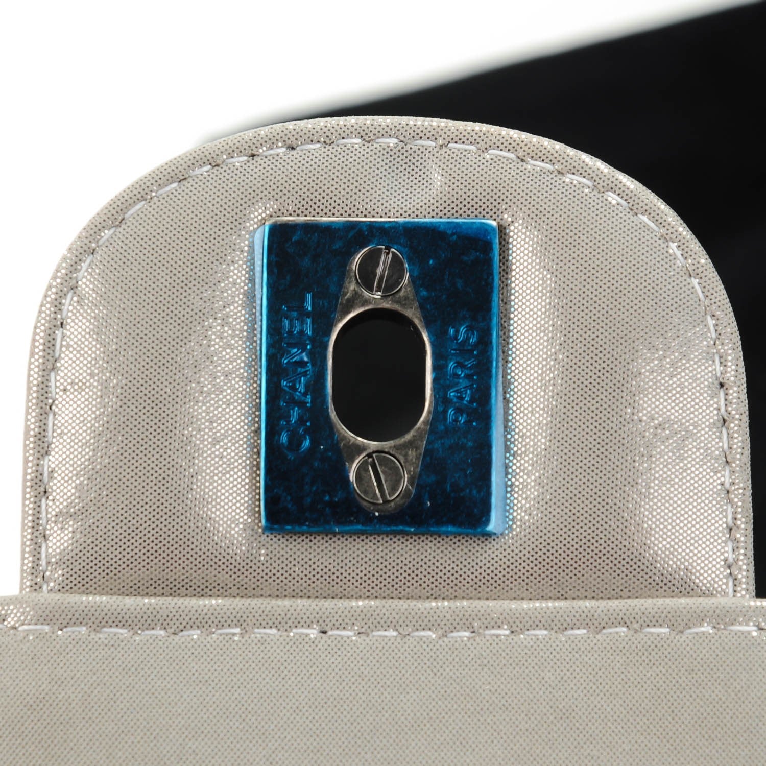 Chanel Iridescent Calfskin Chevron Quilted Mini Square Flap Silver 8 of 8