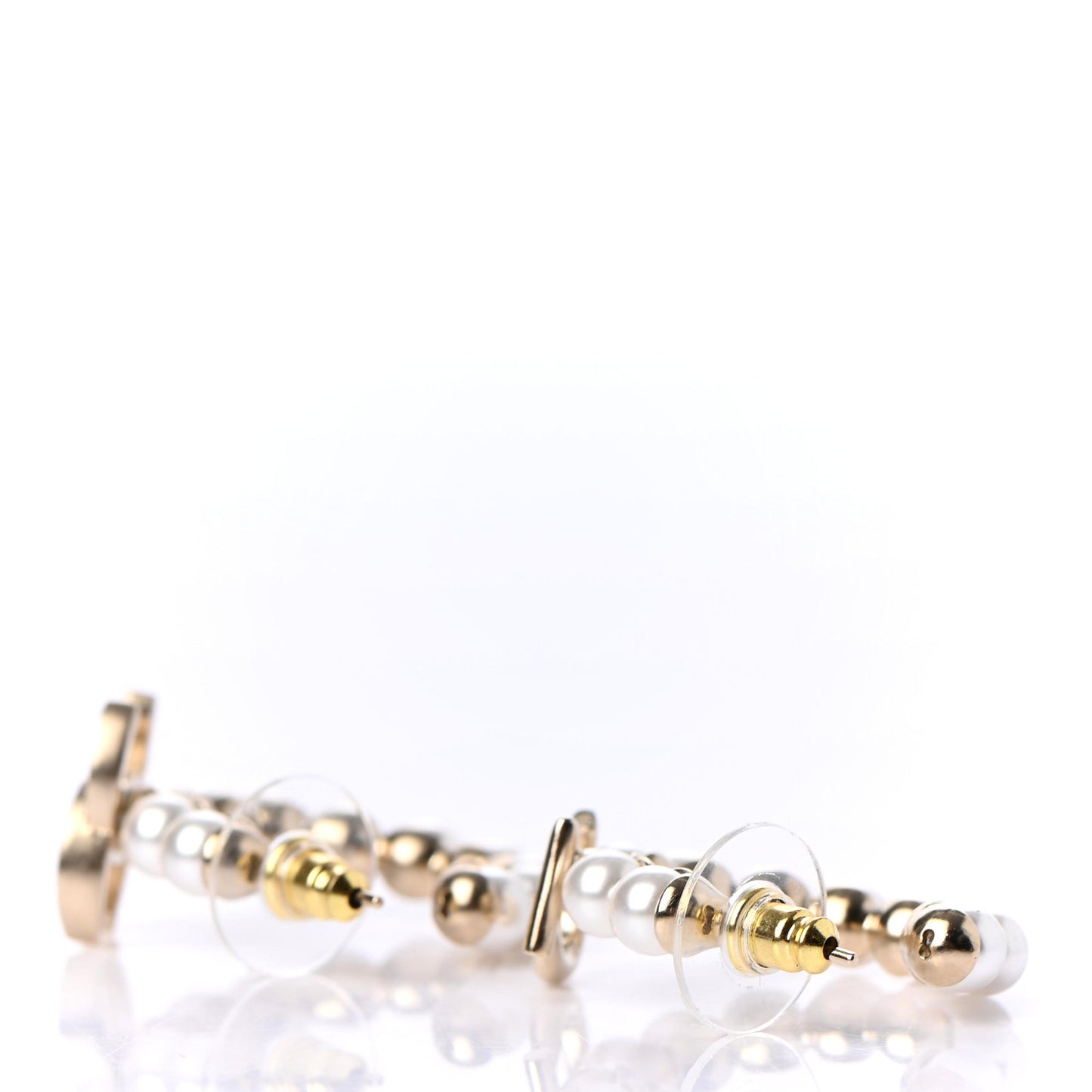 Crystal Pearl CC No 5 Hoop Drop Earring Gold