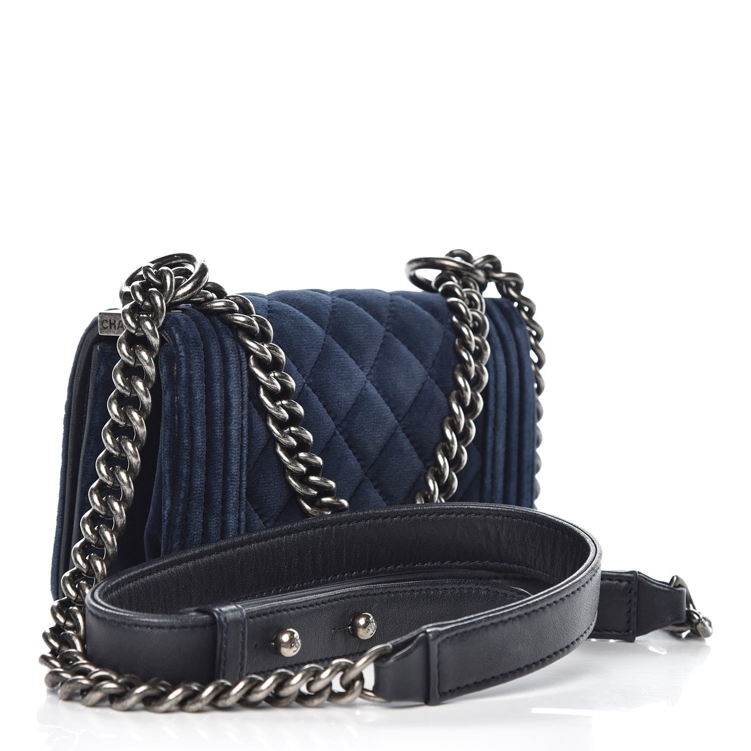 Chanel Velvet Quilted Mini Boy Flap Navy 3 of 11