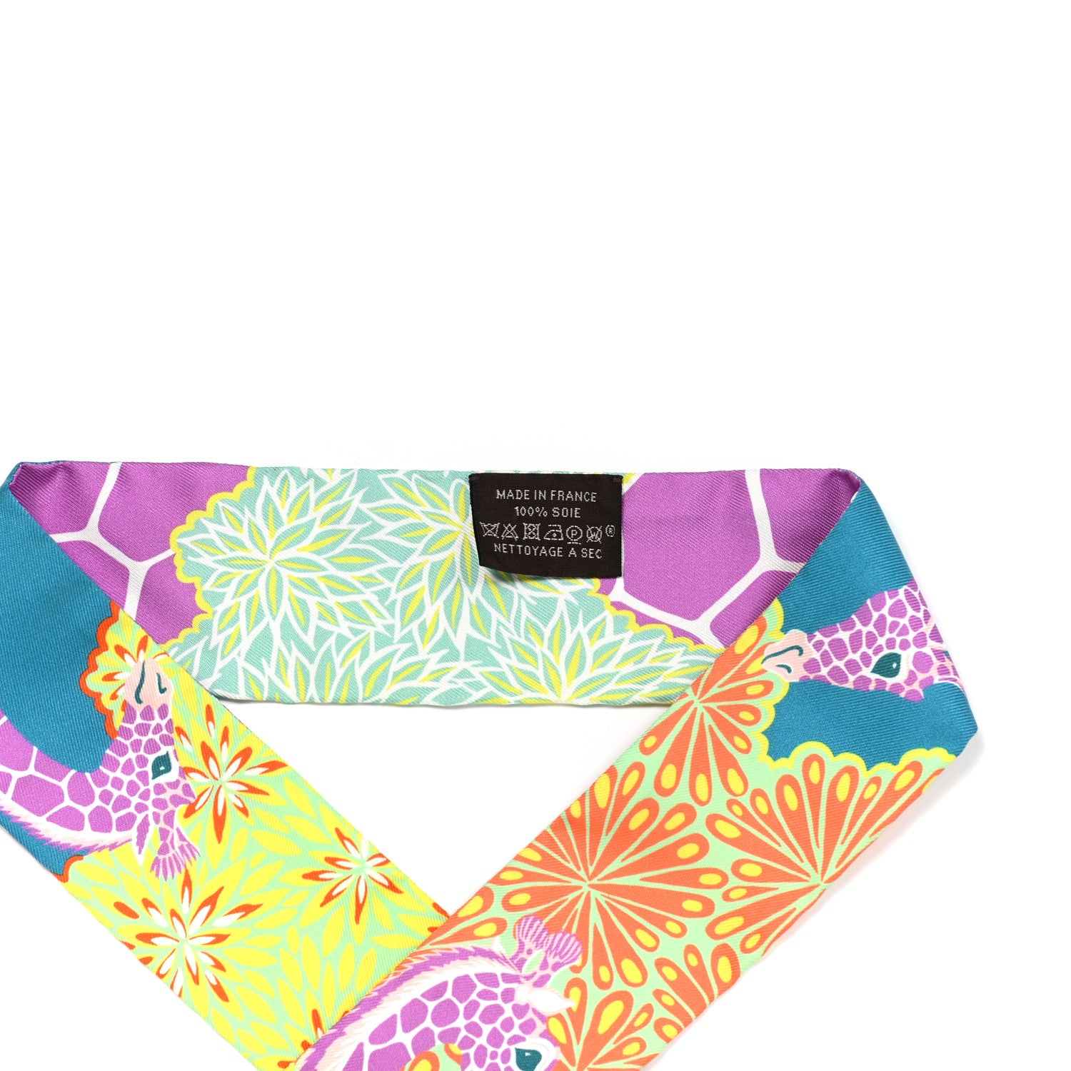 Hermes Silk The Three Graces Twilly Canard Mauve Jaune Fluo 3 of 4