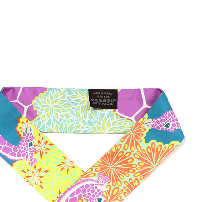 Hermes Silk The Three Graces Twilly Canard Mauve Jaune Fluo 3 of 4