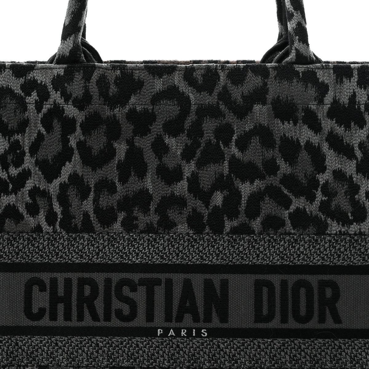 Canvas Mizza Embroidered Large Leopard Book Tote Grey