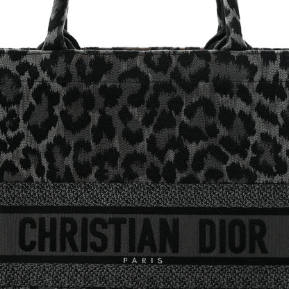Christian Dior Canvas Mizza Embroidered Large Leopard Book Tote Grey 8 of 11