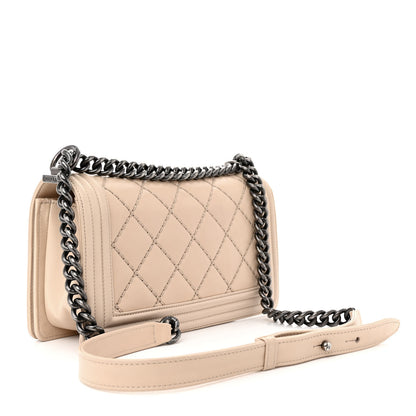 Chanel Calfskin Double Stitch Medium Boy Flap Beige 3 of 14