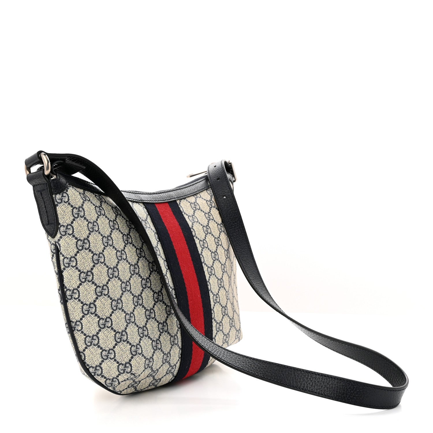 Gucci GG Supreme Monogram Textured Dollar Calfskin Web Small Ophidia Half Moon Hobo Beige Blue 3 of 10
