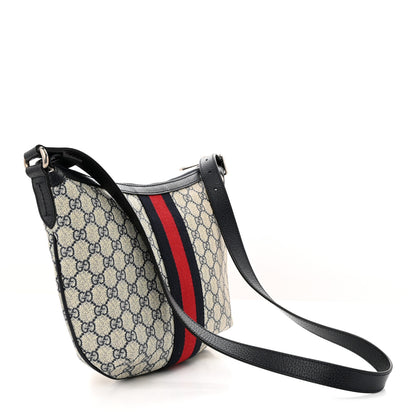 Gucci GG Supreme Monogram Textured Dollar Calfskin Web Small Ophidia Half Moon Hobo Beige Blue 3 of 10