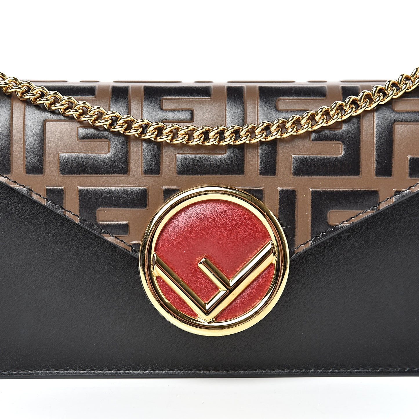 Vitello Liberty F is Fendi Bi-Color FF 1974 Embossed Envelope Belt Bag Maya Black
