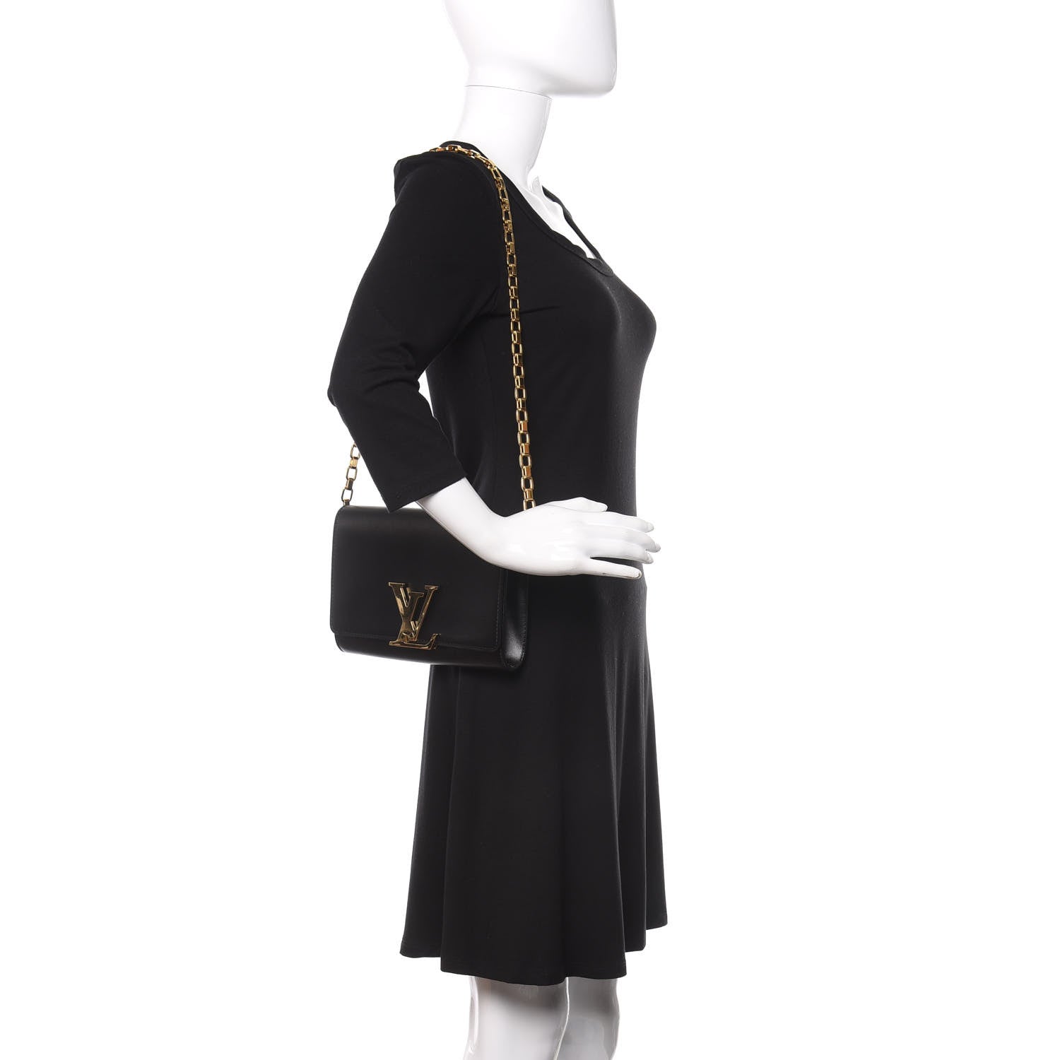 Louis Vuitton Calfskin Chain Louise MM Black 2 of 10