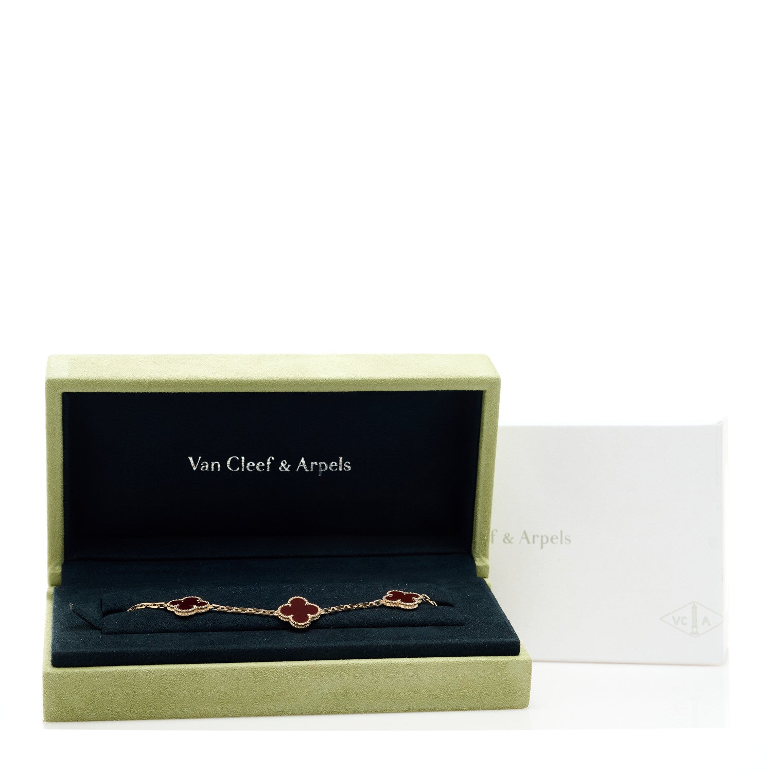Van Cleef & Arpels 18K Yellow Gold Carnelian 5 Motifs Vintage Alhambra Bracelet 5 of 5