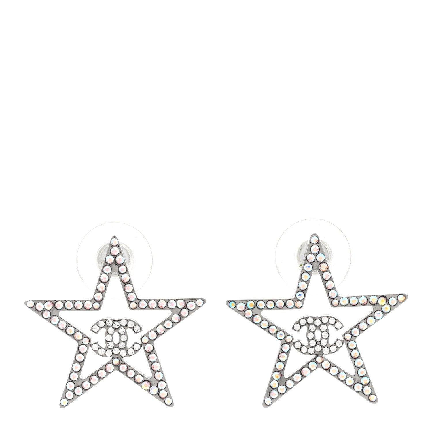 Chanel Ruthenium Crystal Star CC Earrings Iridescent Pink 1 of 4