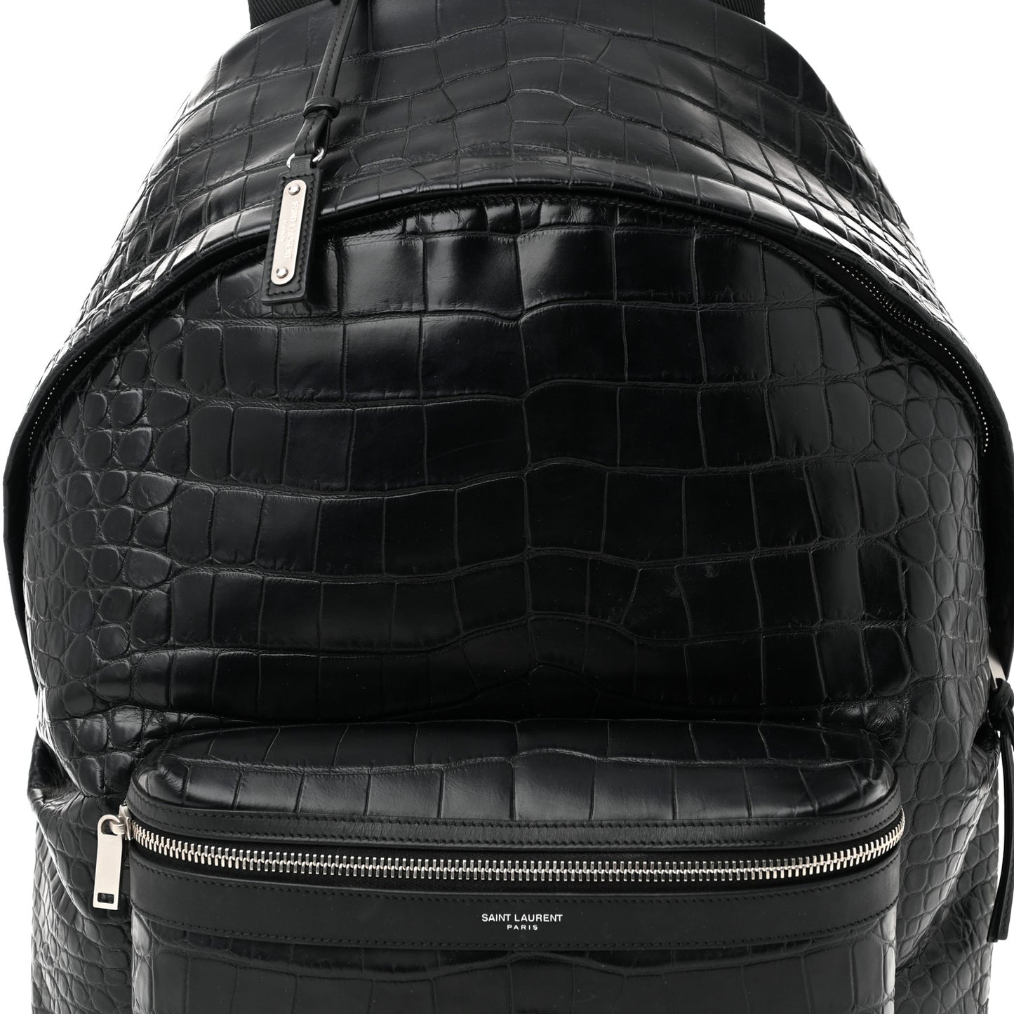 Calfskin Crocodile Embossed City Backpack Black