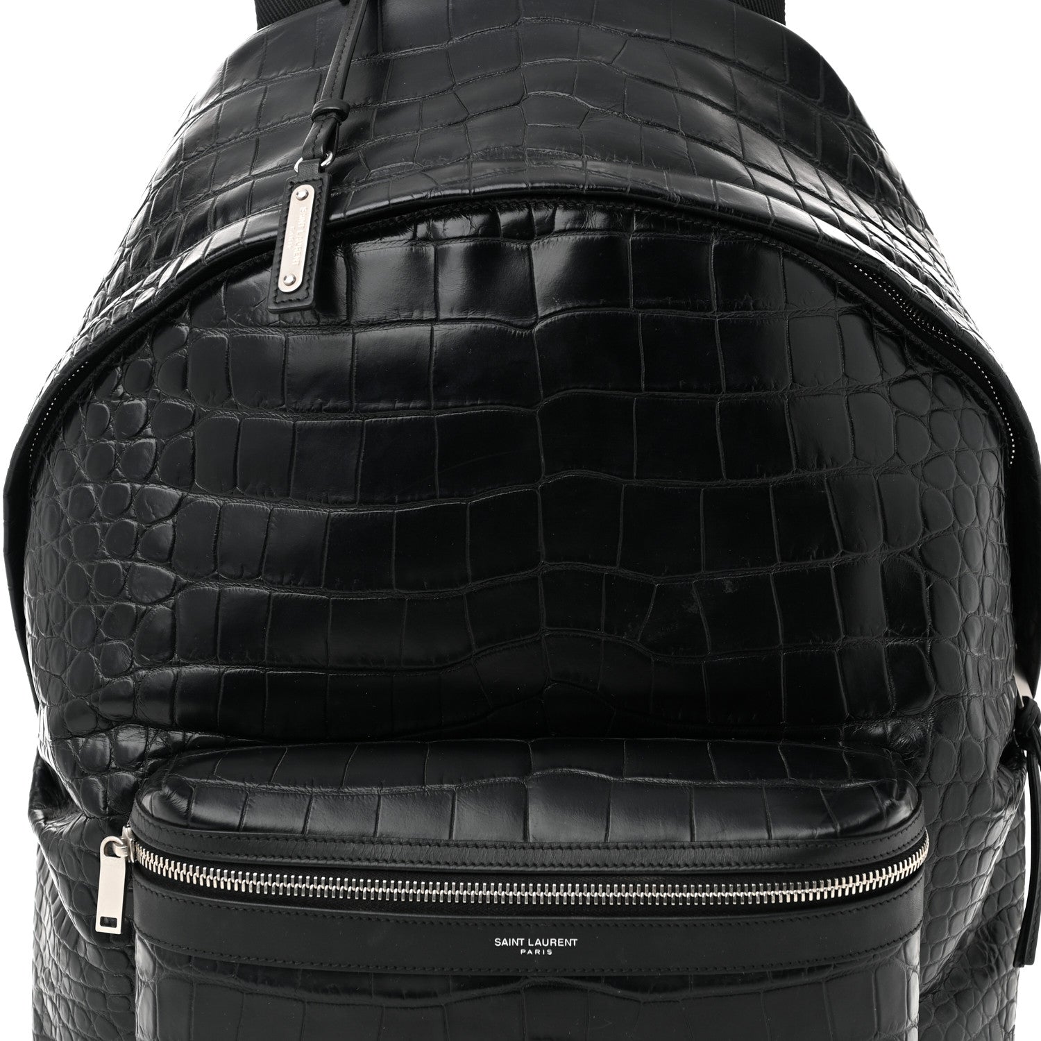 Saint Laurent Calfskin Crocodile Embossed City Backpack Black 7 of 9