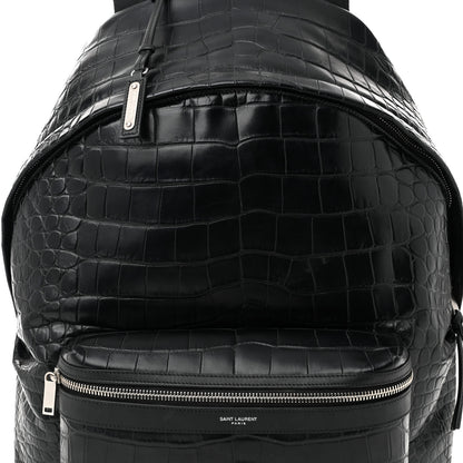 Saint Laurent Calfskin Crocodile Embossed City Backpack Black 7 of 9