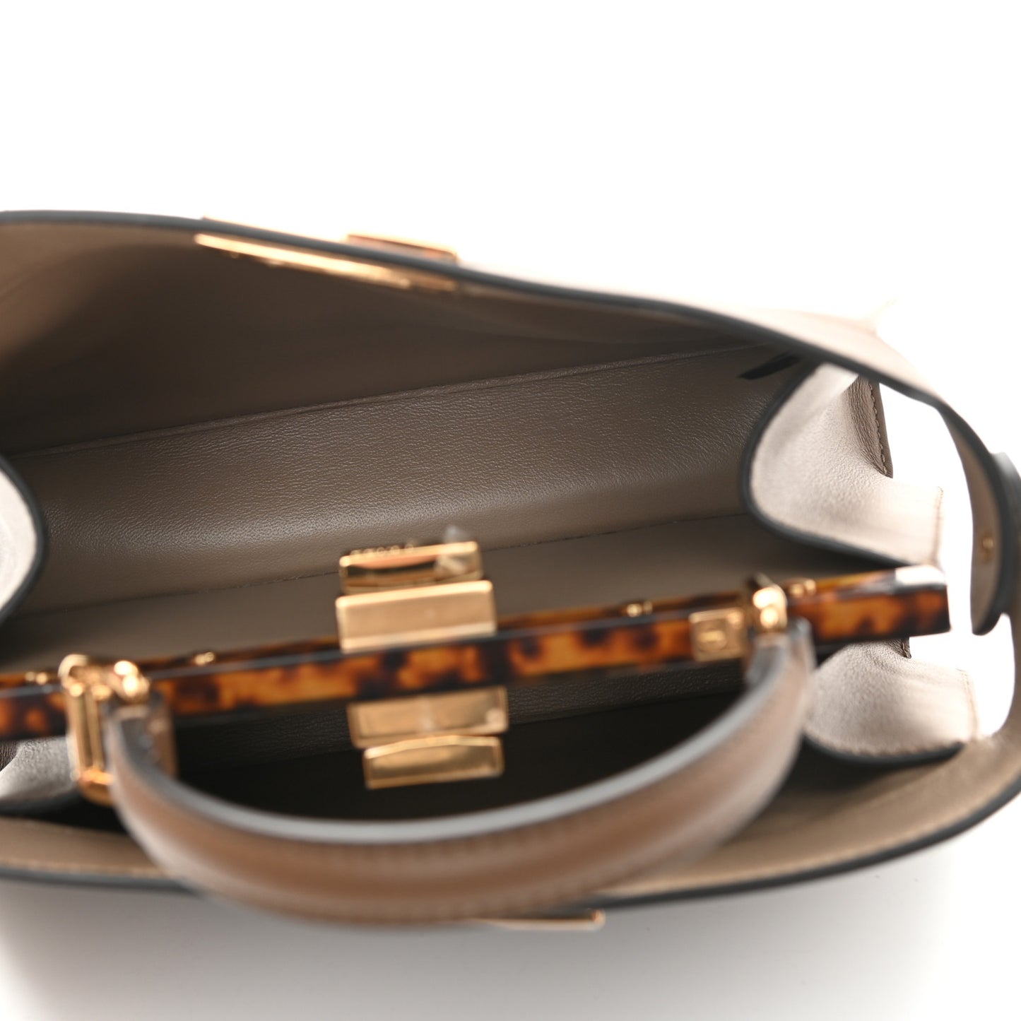 Vitello Seta Shiny Nappa Plexiglass Small Peekaboo I SEE U Satchel Foresta Sasso