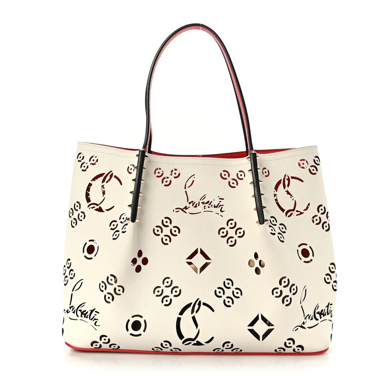 Calfskin Loubinthesky Small Perforated Cabarock Spikes Tote Snow