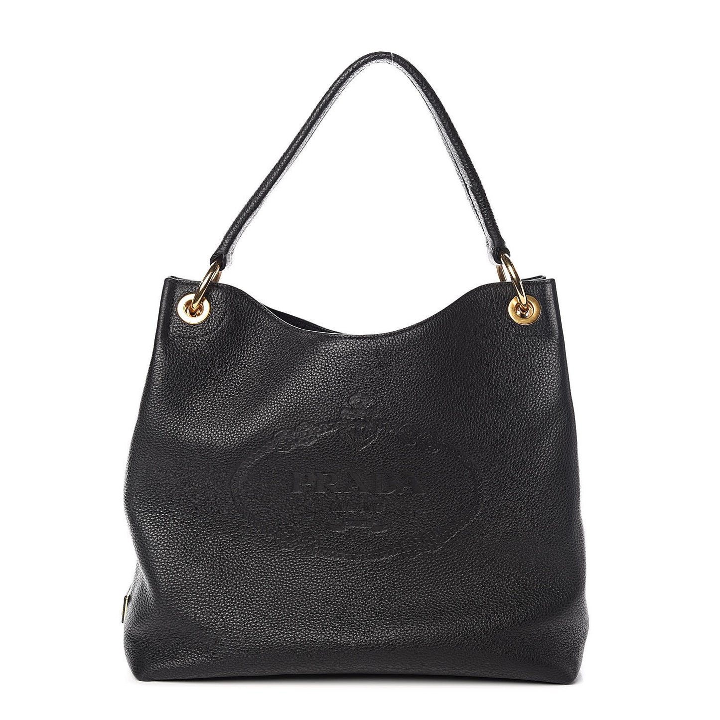 Vitello Phenix Embossed Logo Hobo Black