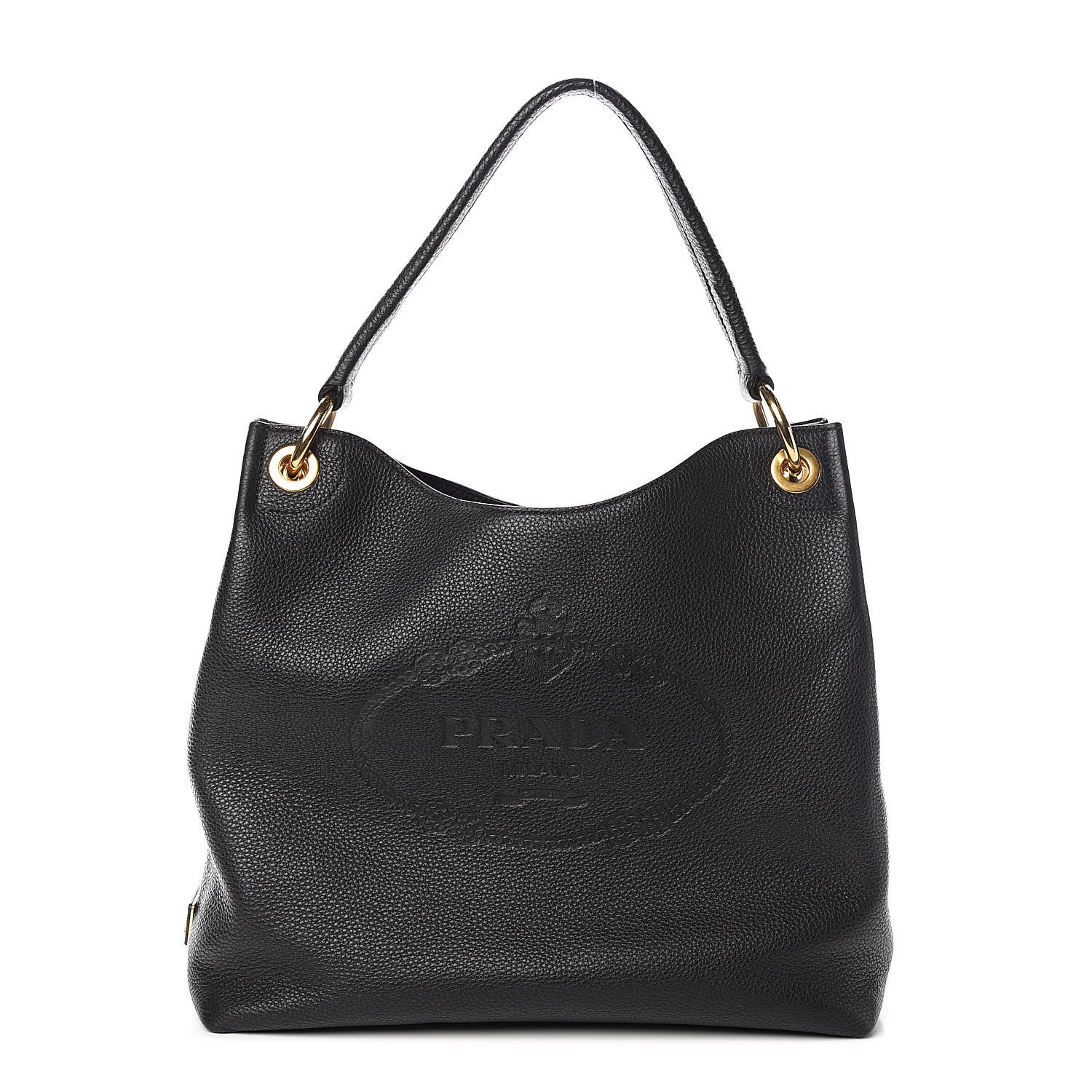 Prada Vitello Phenix Embossed Logo Hobo Black 1 of 10
