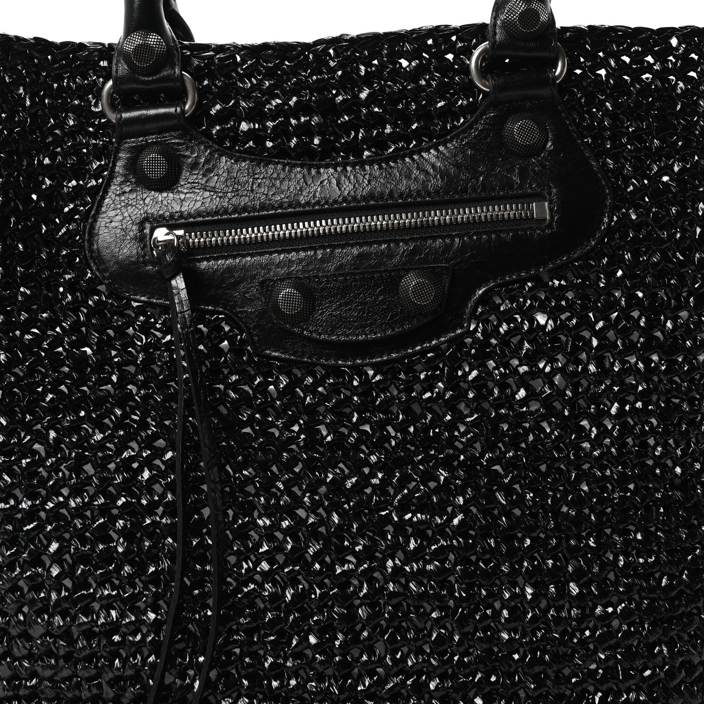 Raffia Woven Le Cagole Panier Tote Bag Black