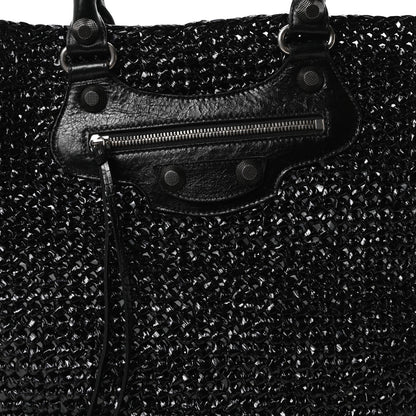 Balenciaga Raffia Woven Le Cagole Panier Tote Bag Black 9 of 11