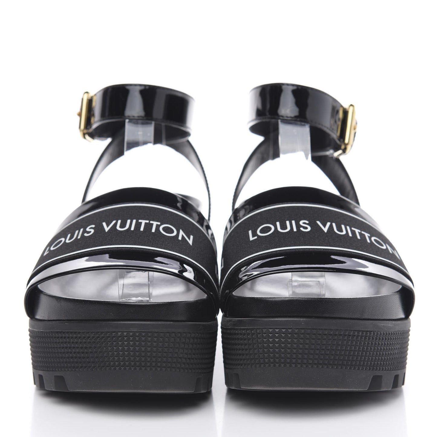 Patent Calfskin Laureate Platform Sandals 35 Black