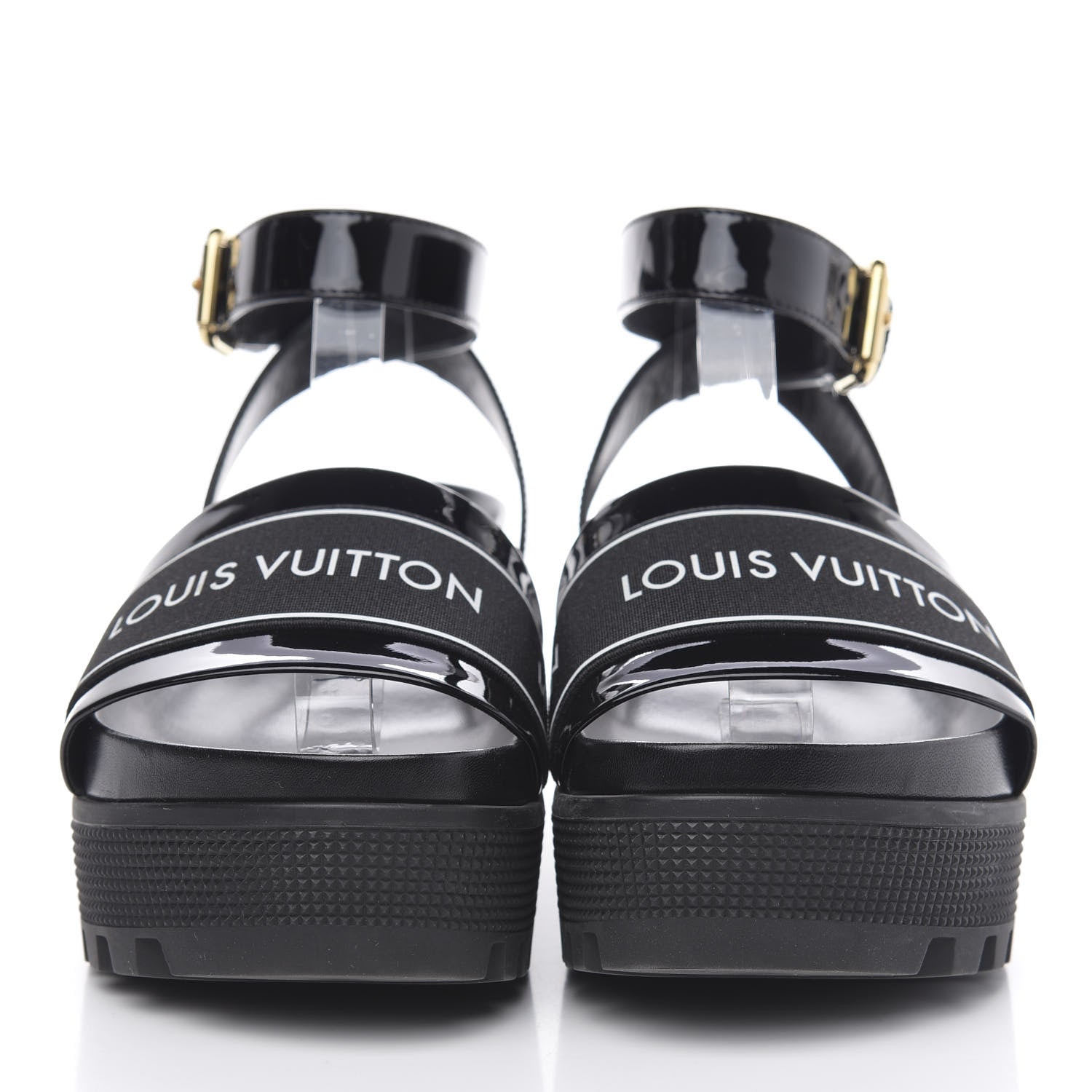 Louis Vuitton Patent Calfskin Laureate Platform Sandals 35 Black 2 of 7