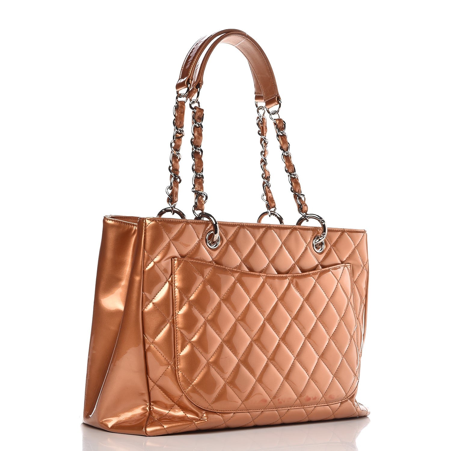 Chanel Metallic Patent Quilted Grand Shopping Tote GST Bronze 3 of 12