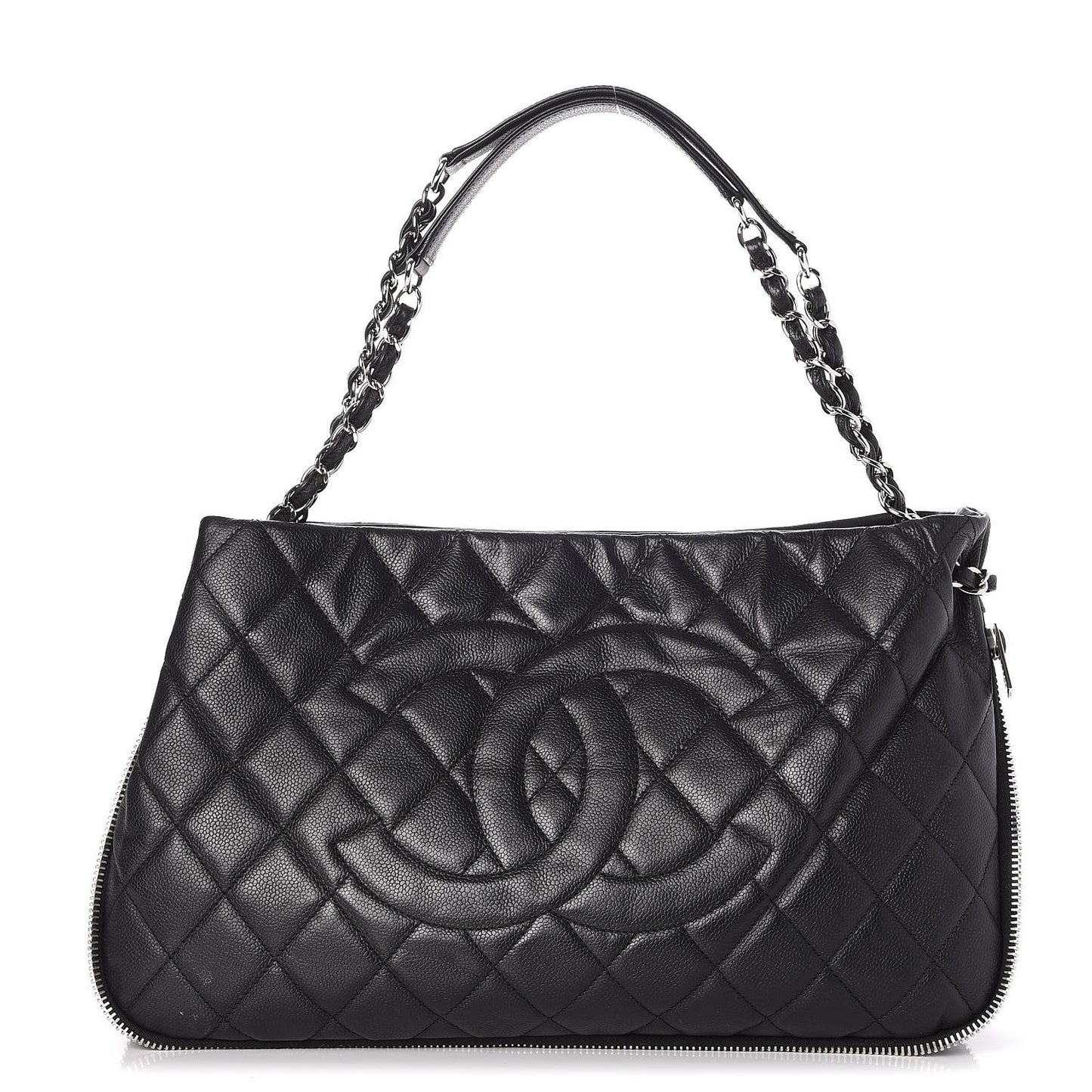 Caviar Quilted Expandable Zip Shoulder Bag Black