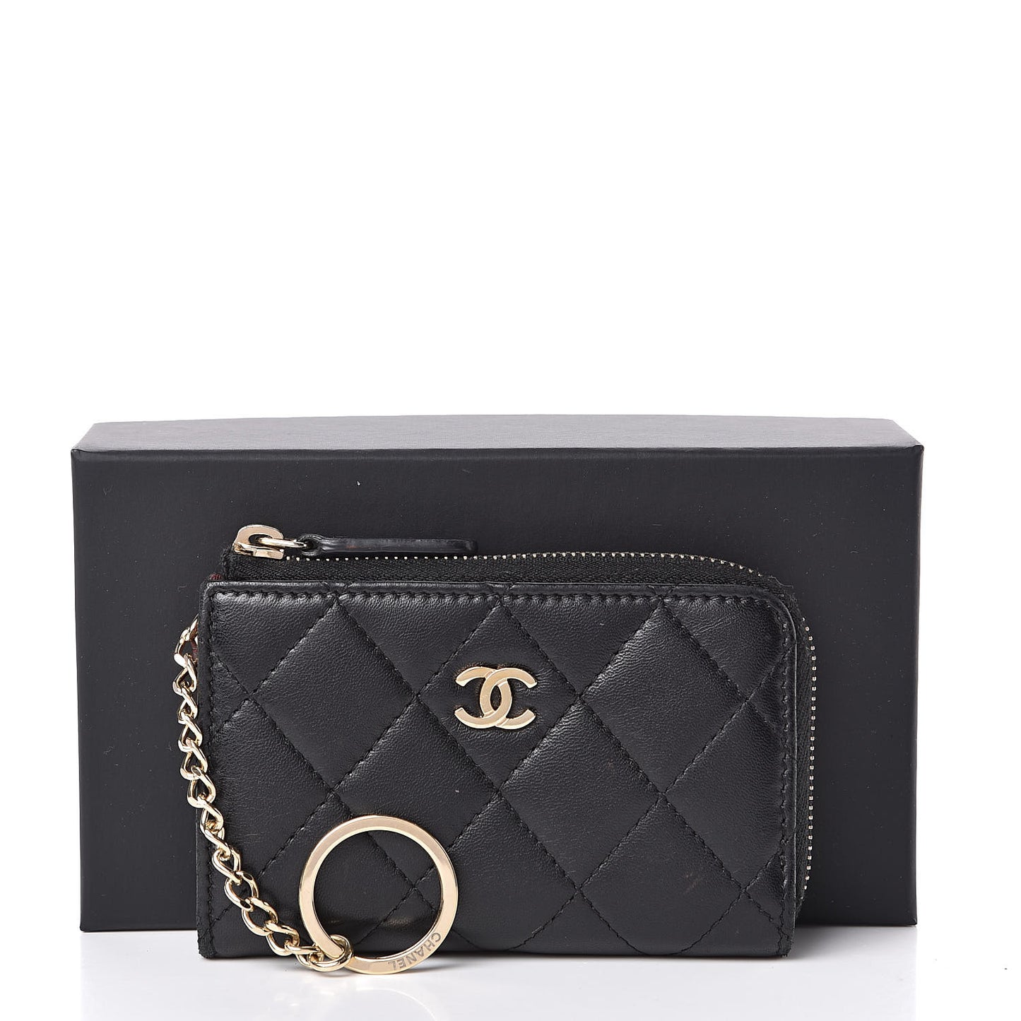 Lambskin Quilted Key Holder Case Black