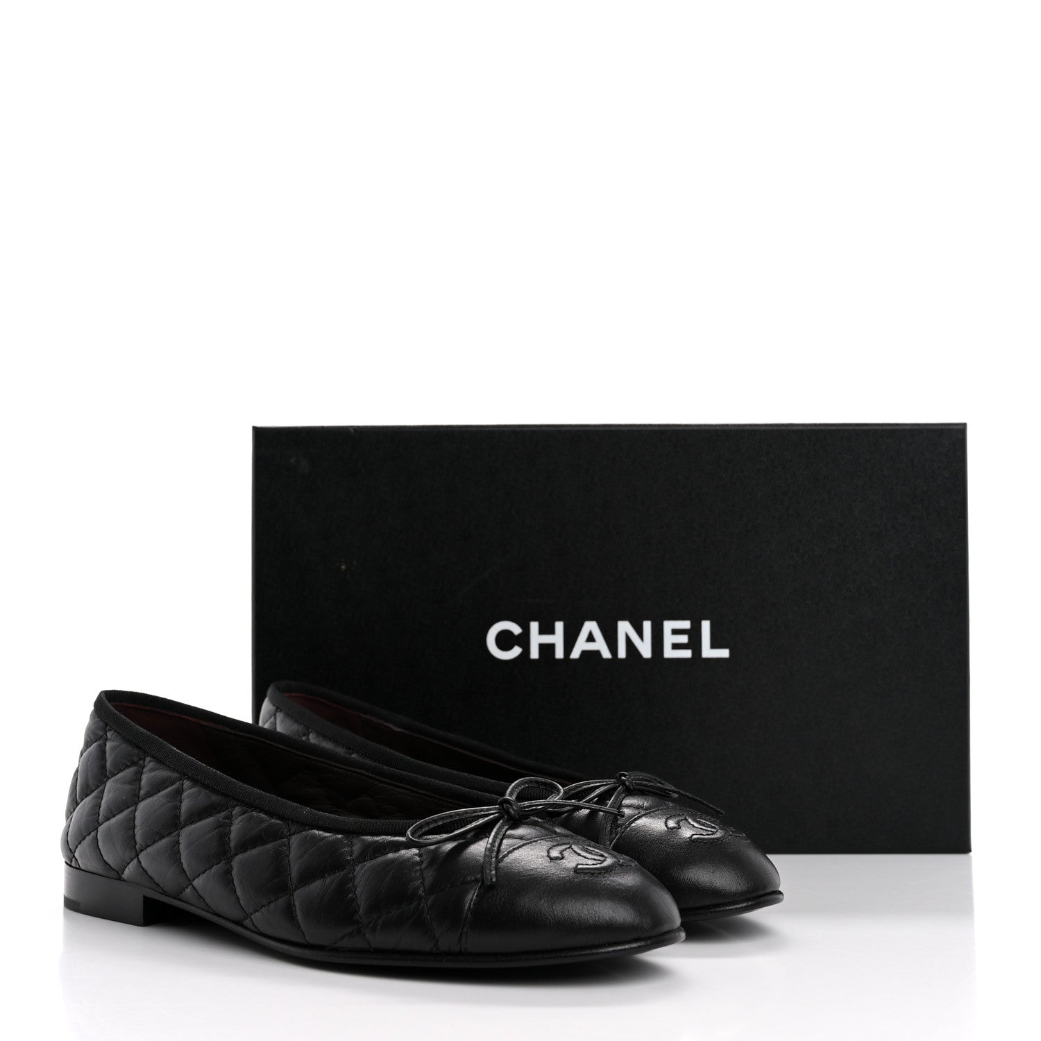 Chanel Aged Calfskin Quilted CC Cap Toe Ballerina Flats 36.5 Black 10 of 11